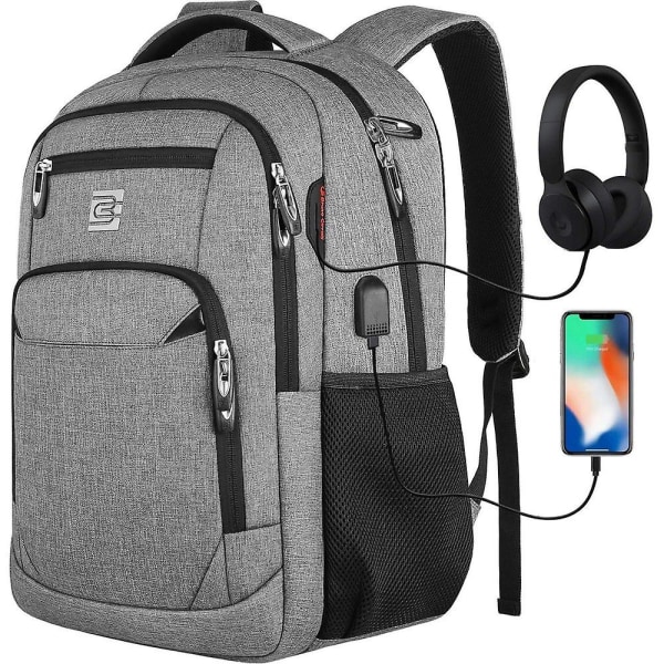 Kxj-laptop rygsæk 18" stor vandtæt taske med hovedtelefonstik RFID-lomme til %-5