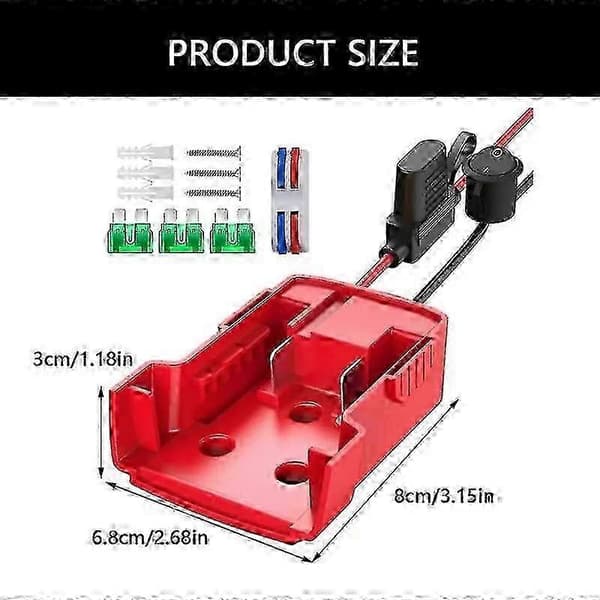Milwaukee M18 til 12V konverter, 20A 240W DC Step Down strømadapter Red(Single