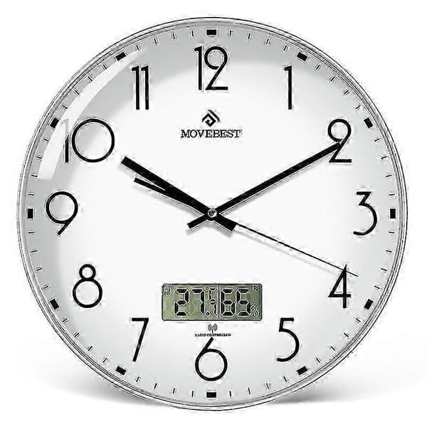 30 cm väggklocka tyst kvarts med termohygrometer - modern minimalistisk rund för vardagsrum, sovrum, kontor