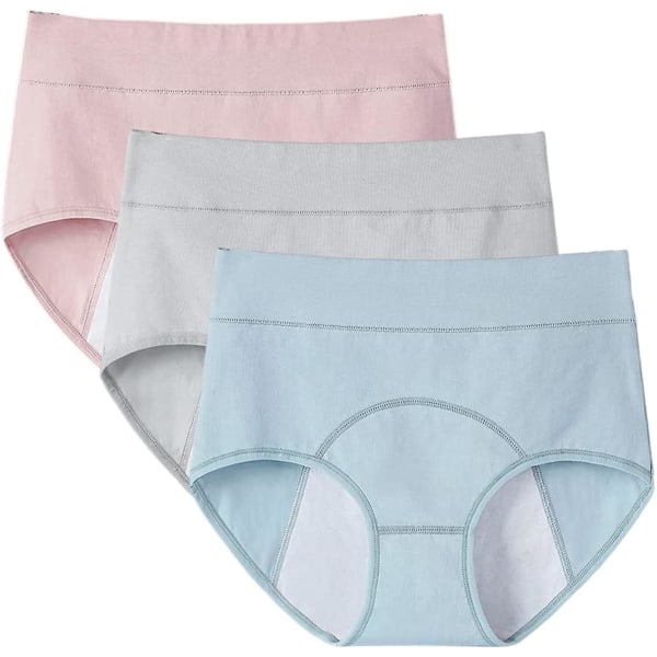 3stk Womens Period Leakproof Bukser Menstruasjonstruser Bomull Mensundertøy Blue x Gray  x Pink XXXXL