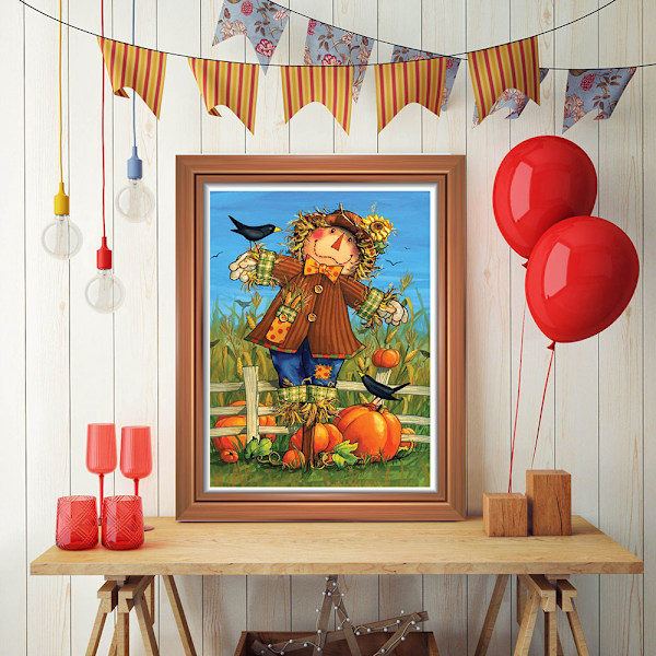 UKAP Dekorativ heldiamant 5D diamond painting korsstygn Scarecrow 30x40cm(11.81x15.75")