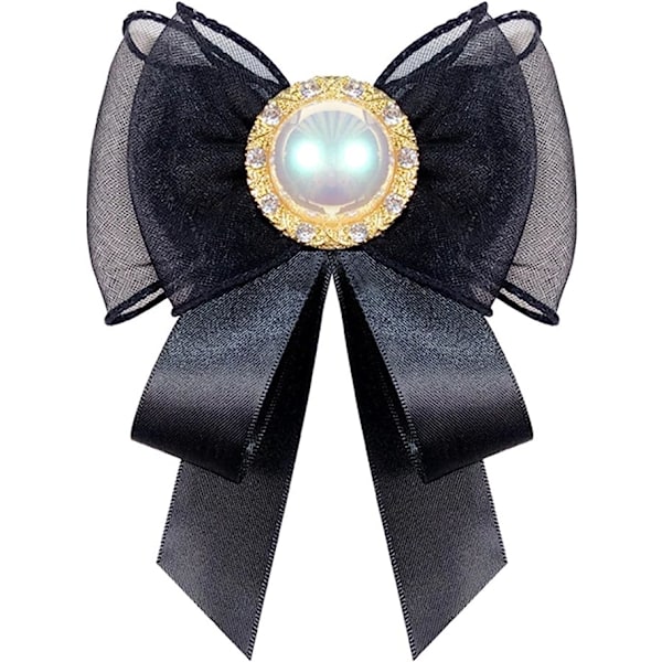 Rosett Brosch Pärla fluga Broscher för kvinnor Band Tyg Rosett Slips Brosch Krage Pin Dam Kläder Accessoarer Modesmycken (Färg: Svart)