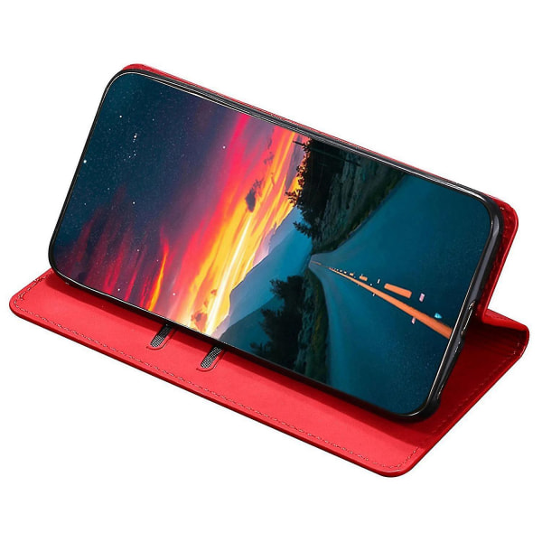 För Oppo A57s 4g / A57e 4g / A57 4g Magnetisk Autoabsorberad anti-scratch Phone case Stativ Pu Läder Red