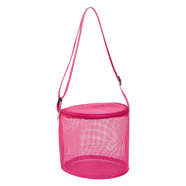 Sylindrisk tøyveske i netting, stor kapasitet Sandstrandleker Oppbevaringsveske Bærestropper og sommerstrandveske med glidelås for gutter, jenter Hot Pink One Size