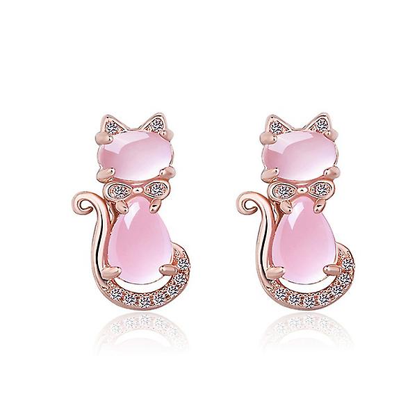 Ny Cat Charm Vedhæng Halskæde Ring Øreringe Smykkesæt Pink Hibiscus Stone Sæt Diamant Kvinder Mode smykker 1 Pair Earrings