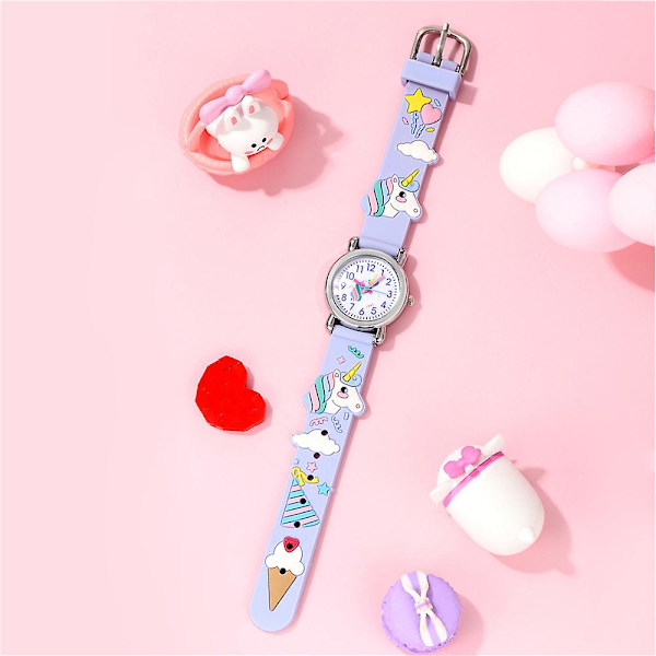Barn Flickor 3d Unicorn Cartoon Watch Söt Quartz Watch Barn Födelsedagspresenter Purple