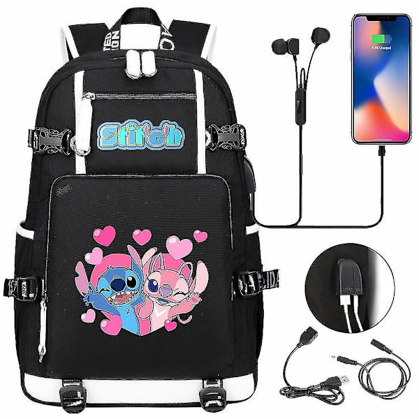 Stitch Boy Girl Barn Skolboksväskor USB Stor kapacitet Tonåringar Student Skolväskor Kvinnor Män Laptop Reseryggsäck 1