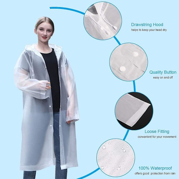 Regnponcho, 2 delar vattentät poncho, återanvändbar poncho Eva-material, regnponcho för kvinnor och män, perfekt för campingfestivaler och vandring, en one size