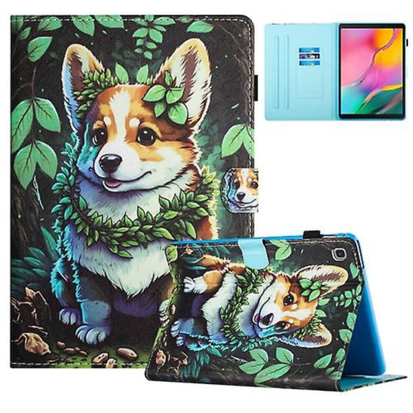 Til Samsung Galaxy Tab S6 Lite Farvet Tegning Stitching Læder Tablet Smart Case Corgi