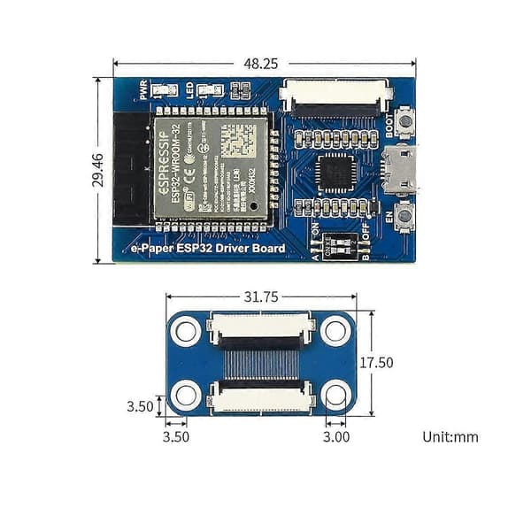 Universelt E-Paper ESP32 Driver Board til SPI E-Paper Raw Paneler WiFi/Bluetooth Trådløs Kompatibel Blue