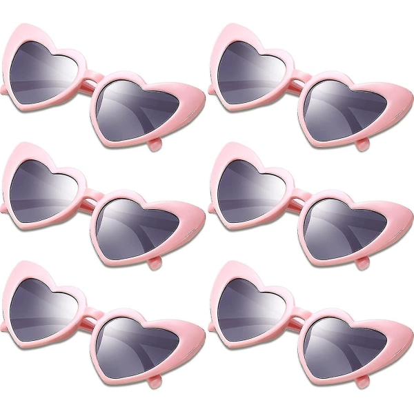 6 par hjerteformede solbriller Cat Eye solbriller Vintage hjertebriller til bryllupskostumefest -zz Pink grey