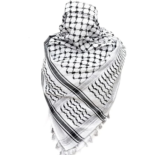 Palæstina tørklæde Keffiyeh Arafat Hatta bredt med kvaster Shemagh Keffiyeh Arab Unisex White Black