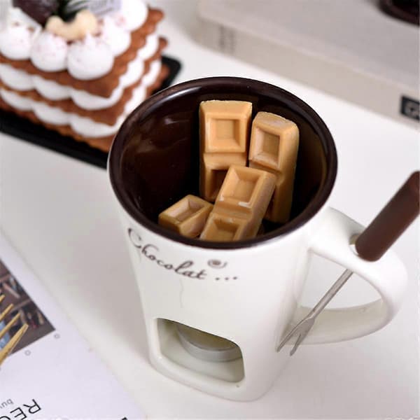 Fonduemuggesæt til chokolade, ost, mælkefløde