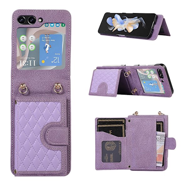 Crossbody Wallet Phone case För Samsung Galaxy Z Flip 5 Med Korthållare Rem Lanyard Purple