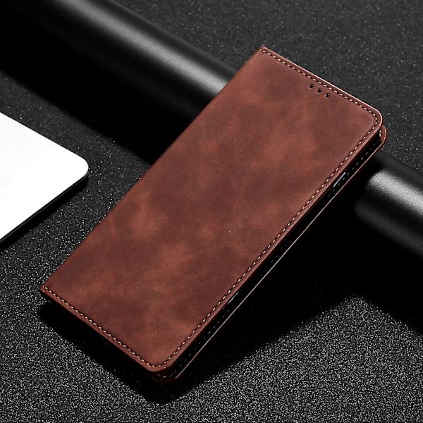 För Oppo A57s 4g / A57e 4g / A57 4g Magnetisk Autoabsorberad anti-scratch Phone case Stativ Pu Läder Dark Brown