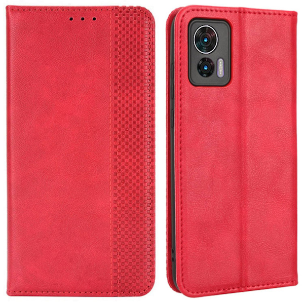 För Motorola Edge 30 Neo 5g Magnetisk Autostängning Retro Pu Läder Case Mönster Telefonställ Cover Red