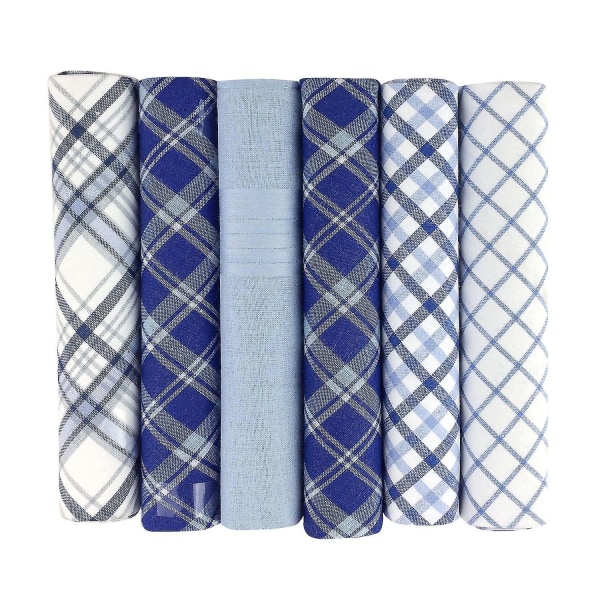 6-pak herre/herrer ternet lommetørklæder, 100 % bomuld i en gaveæske, forskellige farver Blue