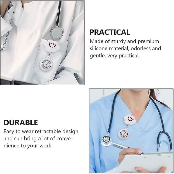 Infällbara sjuksköterskeklockor Clip-On Hängande kavaj Tecknad Silikon Smile Moln Fob Watch Badge Tunika Stetoskop Watch För Läkare Sjuksköterskor Giftwhi