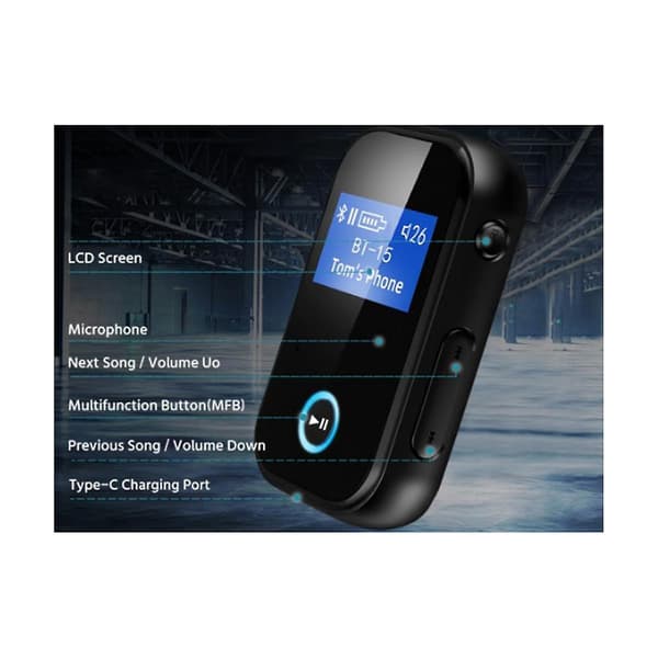 Bluetooth-adapter med skjerm, trådløs 5.0 Bluetooth-mottaker for bil med 3,5 mm lydkabel