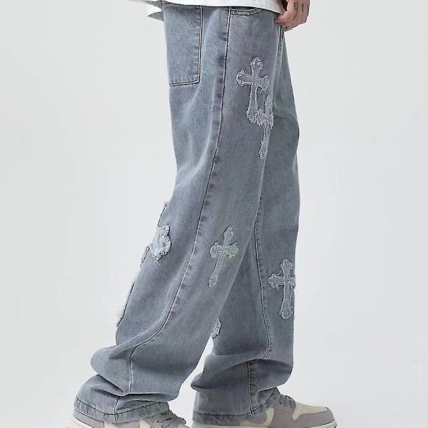 V-hanver Mænd Streetwear Baggy Jeans Bukser Cross Hip Hop Herre Løse jeans Bukser Kvinder Oversized Boyfriend Jeans