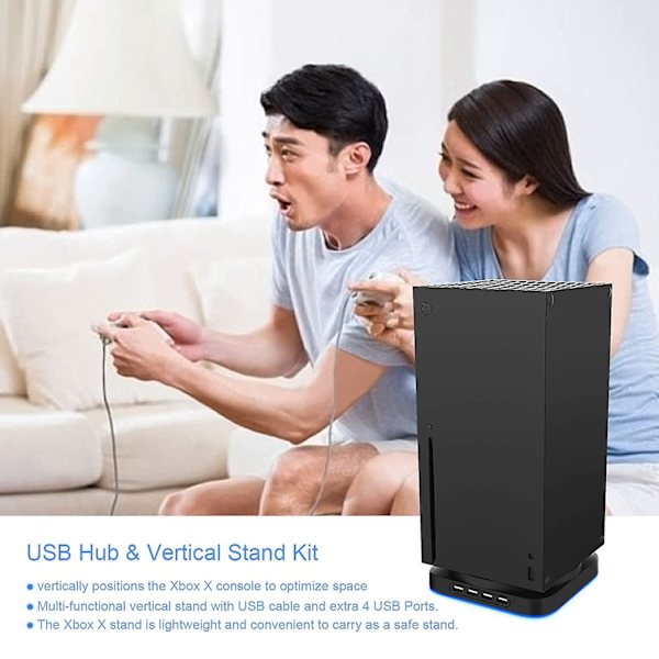 Xbox Series X-konsolstativ 4 portar USB 2.0 Hub Combo Kit Dockningsstation med blått ljus
