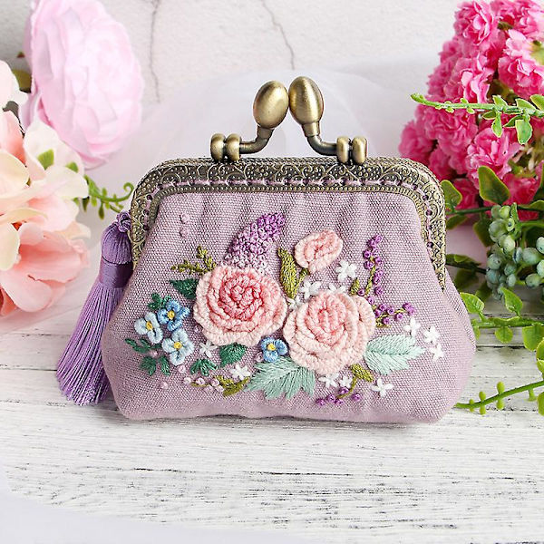 Handgjorda broderimaterial, materialsats för handväskor, tygbroderi för nybörjare för vuxna Style 1