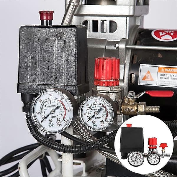 Luftkompressor trykkventilbryter, trykkbryterkontrollregulator 90-120 Psi med doble trykkmålere (2-g1 /4)