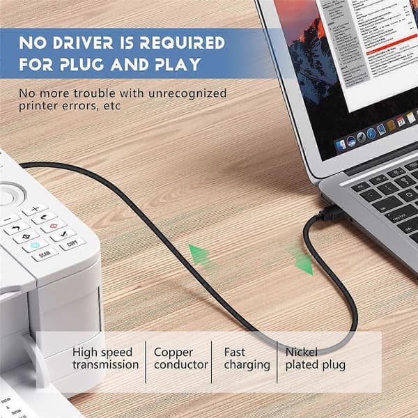 Til Canon Pixma USB 2.0 Printerkabel Ledning A-B 1.8M As shown