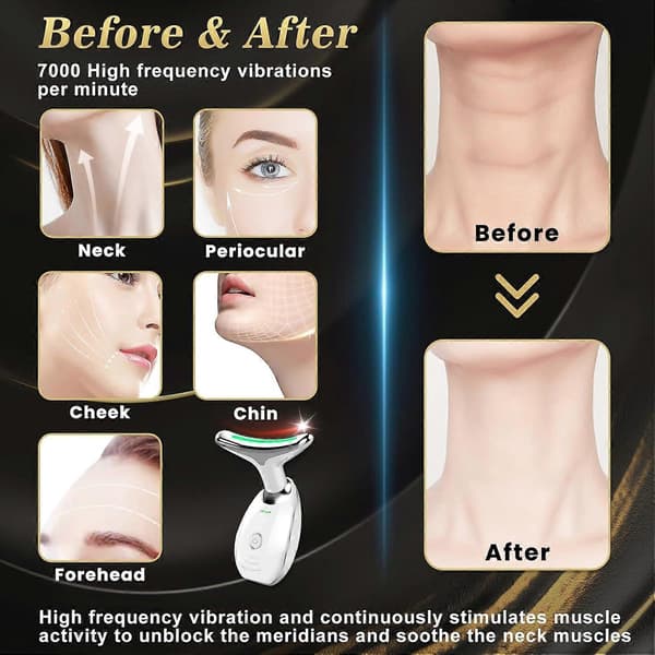 LED Ansigtsmassager med 7 Farve Lys Tilstande, Varme- og Vibrationsterapi til Hudpleje og Anti-Aging