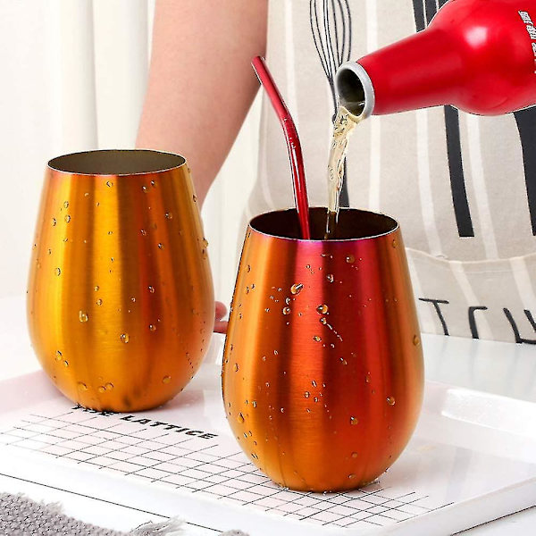 2 stk Vinglass Rustfritt Stål Stemløst Vinglass Til Reise Magic Red