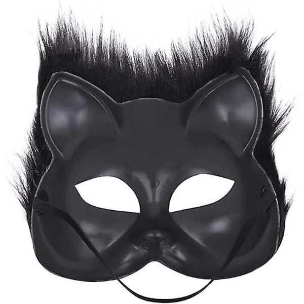 Plys katterævemaske, Therian-masker, Realistiske kattemasker, halvansigtsdyrsmaske, Furry Party Cat Mask Masquerade Mask, Cosplay-kostume Red
