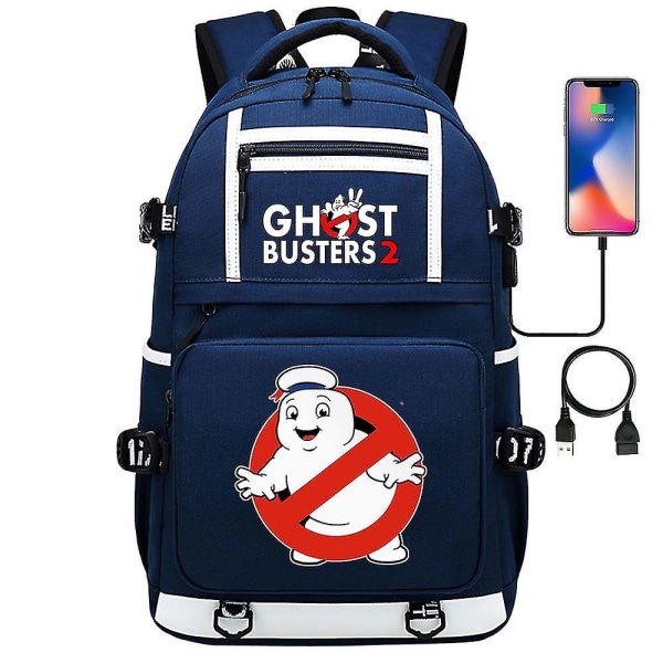 Ghostbusters Printed USB -nuorten koululaukku miesten ja naisten reppu opiskelijoille; kausaalinen matkareppu 1