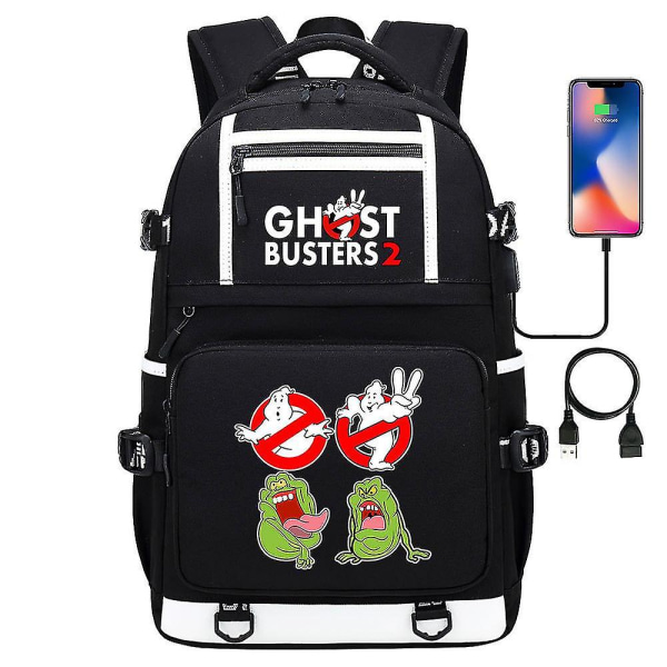 Ghostbusters Printed USB -nuorten koululaukku miesten ja naisten reppu opiskelijoille; kausaalinen matkareppu 9