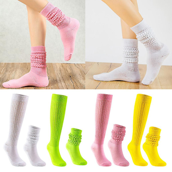 Kvinnor Män Flerfärgade Slouch Bootstrumpor Casual Extra lång Lös staplad Chunky Scrunch Knähöga strumpor Ruchade Bubble Benvärmare Fluorescent green