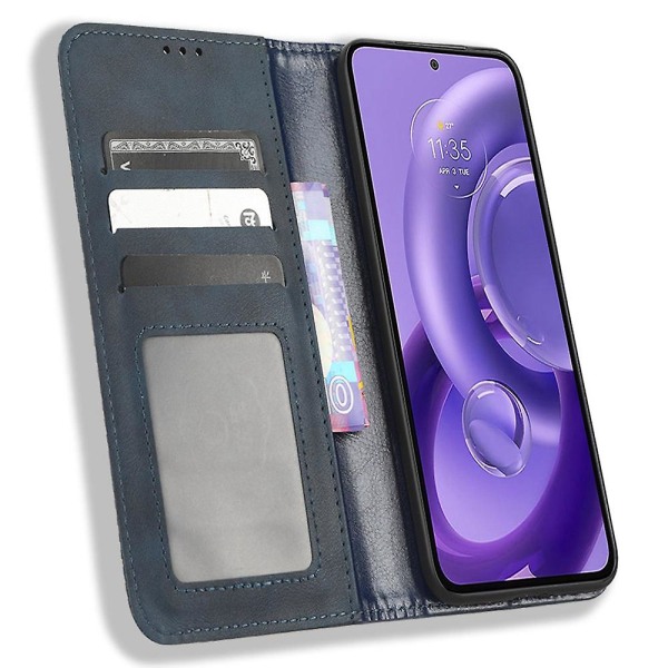 För Motorola Edge 30 Neo 5g Magnetisk Autostängning Retro Pu Läder Case Mönster Telefonställ Cover Blue