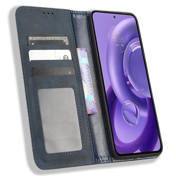 Motorola Edge 30 Neo 5g Magneettinen Automaattinen Sulkeutuminen Retro Pu Nahka Case Jälkikuvio Puhelintelineen cover Blue