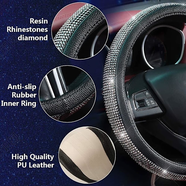 Cover i diamantläder med Bling Crystal Rhinestones Bilhjulsskydd Universal Bilinredningsskydd|styrskydd| 9