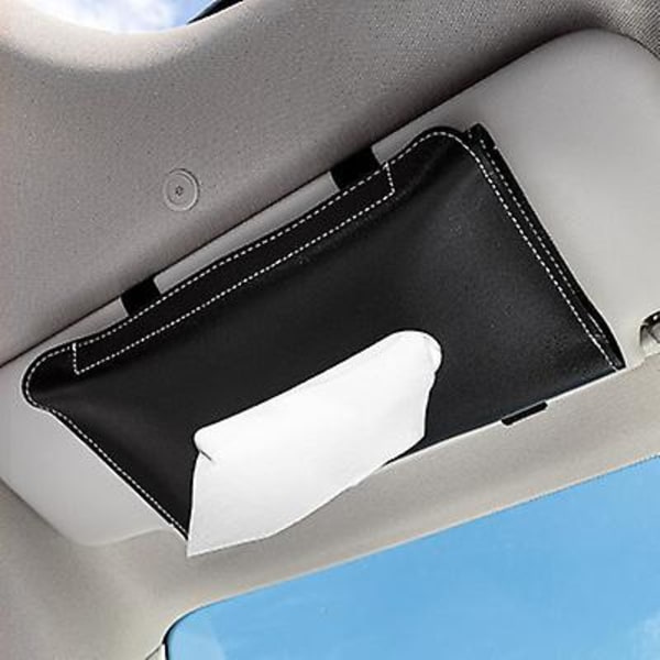 Car Tissue Boxes Pu Læder Bil Solskærm Hængende Tissue Box Holder 23*13*2,5cm Auto Interiør Opbevaring Dekoration Tilbehør|tissue Boxes| Black