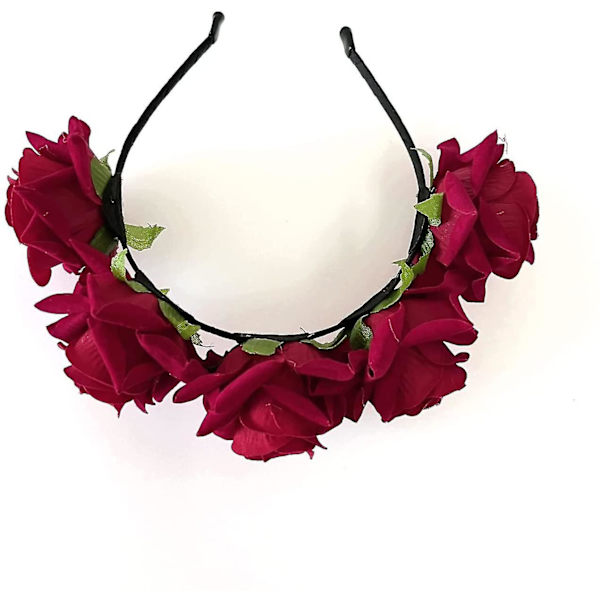 Röd Rose Flower Tiara Pannband För Vuxen Hårband Blommiga Nackstycke