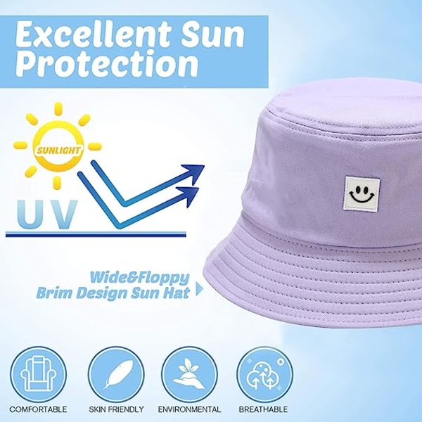 Barnsolhatt Smile Face Bucket Hat för flickor Pojkar Sommarsolskydd bomull unisex cap