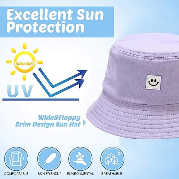 Solhatt for barn Smile Face Bøttehatt for jenter Gutter Sommersolbeskyttelse bomull unisex strandhette