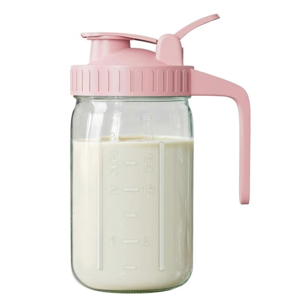 32oz Glas Mason Jar Kande med Flip Cap Låg & Hældetud - Lækagesikker Kande til Opbevaring af Frisk Brystmælk, Glaskande til Cold Brew Iste Pink