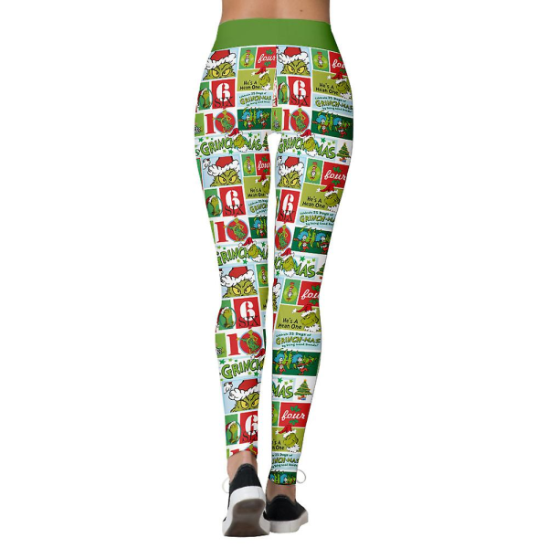 Jul Kvinner Leggings med høy midje Stripet The Grinch Snowflake Printed Stretch Skinny Pants Julegave C L