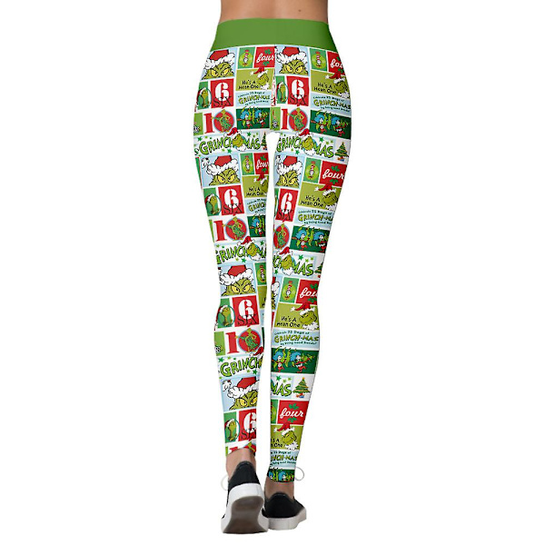 Jul Kvinnor Leggings med hög midja Randig The Grinch Snowflake Printed Stretch Skinny Pants Julpresent C M