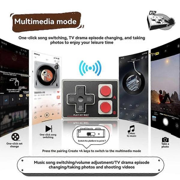 Mini Controller Retro Gaming Håndtag E-bog Fjernbetjening Sidevending til PC/Android/Simulationsspil Trådløs Gamepad A Grå