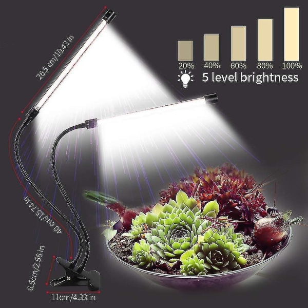 Grow Light,auringonvalo valkoinen 50w 84 Led Dual Head Clip Plant Lights, 4/8/12h ajastin 5 himmennettävää tasoa