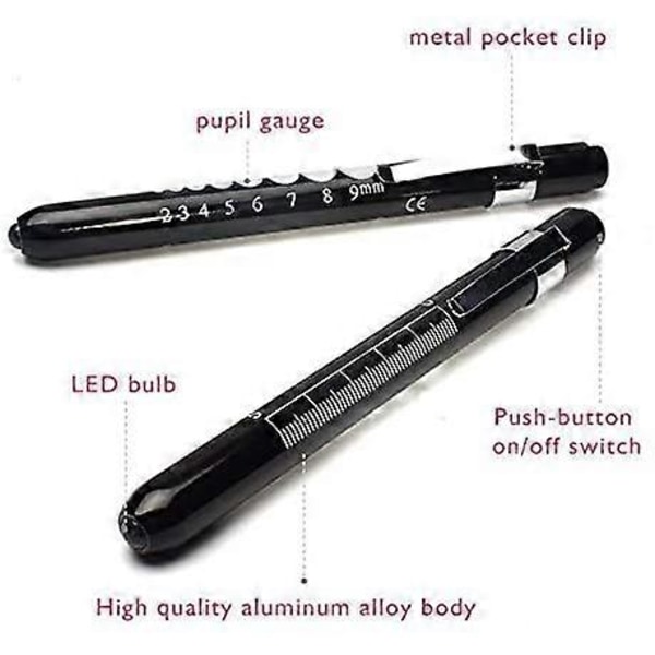 Mini pen lommelygte LED genanvendelig til hjemmet, udendørs, læge, sygeplejerske, EMT (Sort, 1 pakke) Red