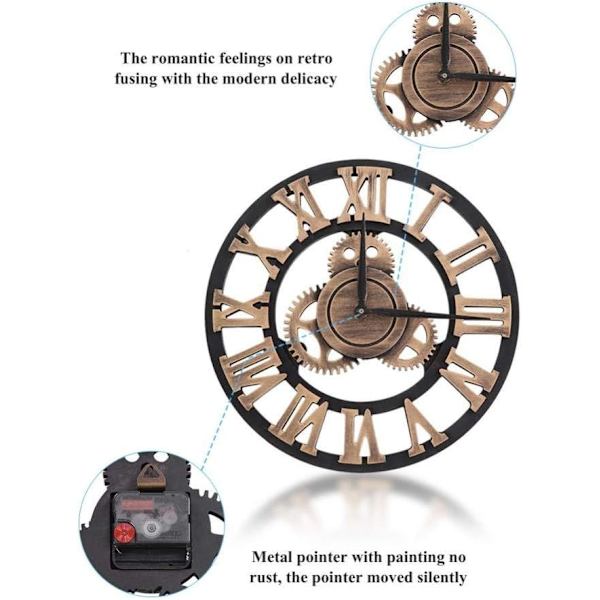 Roman Vintage Gear suuri seinäkello pyöreä metalli hiljainen paristokäyttöinen 3 cm kultainen roomalainen olohuonekello