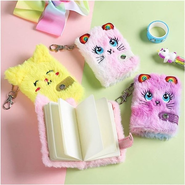 Notesbog Spiral Cute Cat Plys Notebook Kawaii Pendant Nøglering Notesbog Dagbog Dagbog Notesblok Brevpapir (Farve: OSS21533MC)