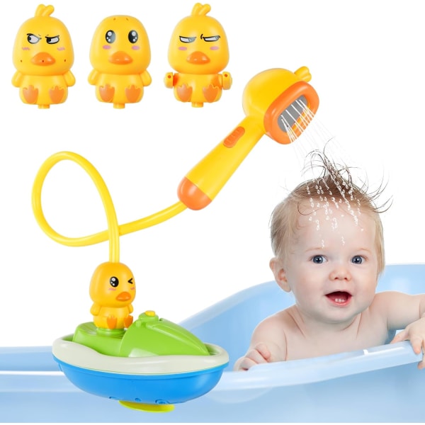 Babybadelegetøjssæt med 3 STK forskellig sprøjteand og 1 STK andebruser